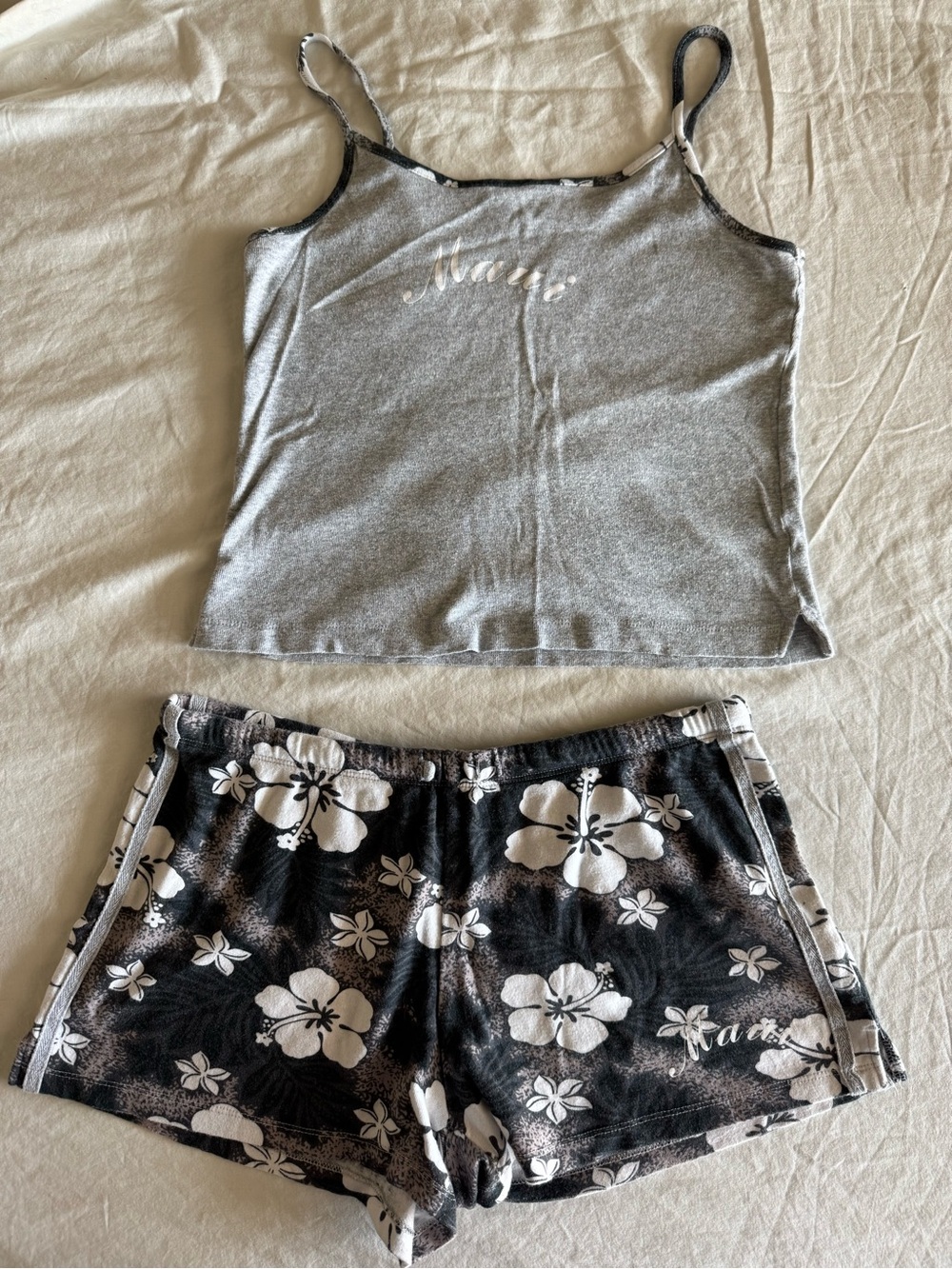 Maui Grey Camisole & Black Floral Sleep Shorts Set